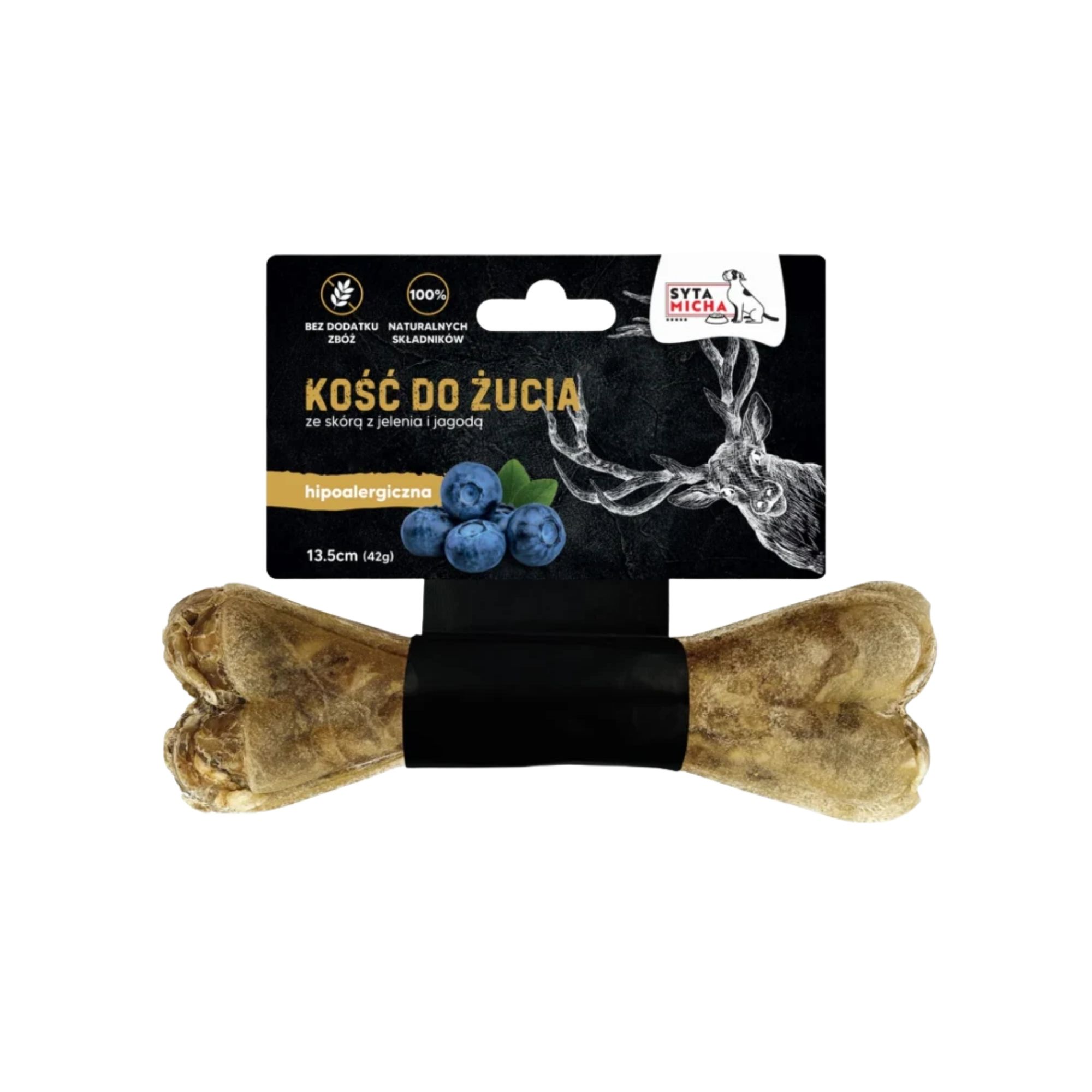 Syta Micha Kość do żucia dla psa hipoalergiczna jeleń z jagodami 13,5 cm Syta Micha Kość do żucia dla psa hipoalergiczna jeleń z jagodami 13,5 cm - obrazek 1